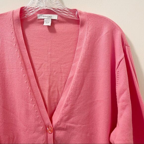 Dress Barn Pink V-neck 3/4 Sleeve Cardigan - Size 14/16 - Picture 2 of 5